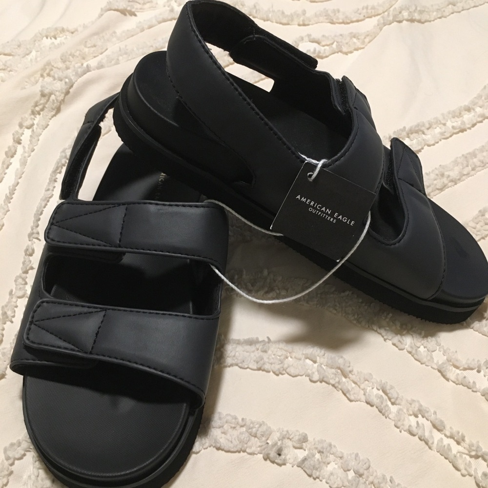 American Eagle Outfitters Black Double Velcro Slide Sandals
